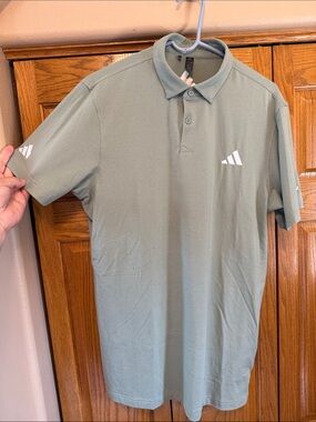 adidas Men's Polo in Light Sage Green with White Logos-Embroidered Betterment/MD